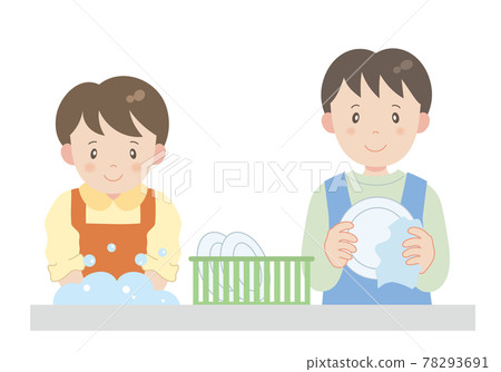 Men and women working together to clean up after a meal 78293691