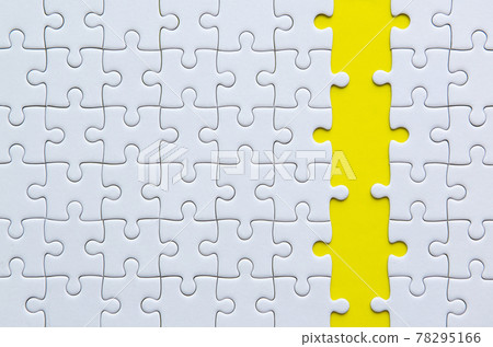 Jigsaw puzzle white color on yellow background,Row puzzle pieces grid,Success mosaic solution template Jigsaw puzzle white color on yellow background,Row puzzle pieces grid,Success mosaic solution template 78295166