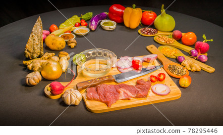 top view Fresh meat on a cutting board. 78295446