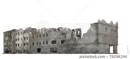 Ruined city building isolated on white 3d illustration Ruined city building isolated on white 3d illustration 78296194