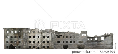 Ruined city building isolated on white 3d illustration 78296195