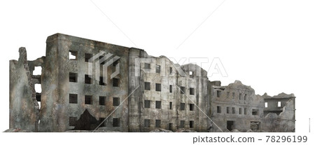 Ruined city building isolated on white 3d illustration 78296199