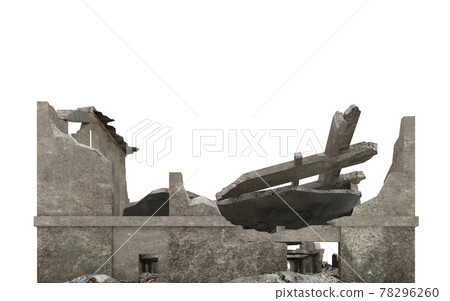 Ruined city building isolated on white 3d illustration 78296260
