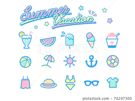 Retro pop summer icon material set pastel 78297300