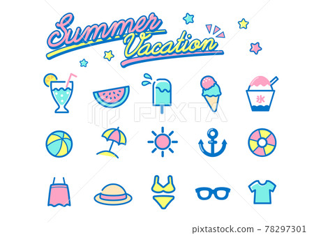 Retro pop summer icon material set 78297301