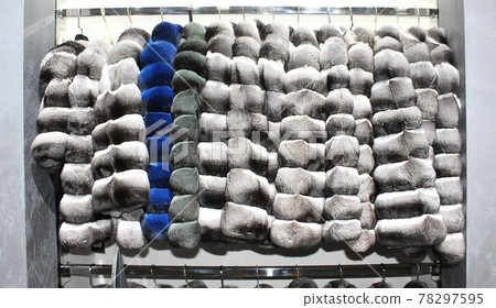 womans many color winter fur clothes in fashion shop , Fashion clothes, interior womans many color winter fur clothes in fashion shop , Fashion clothes, interior 78297595