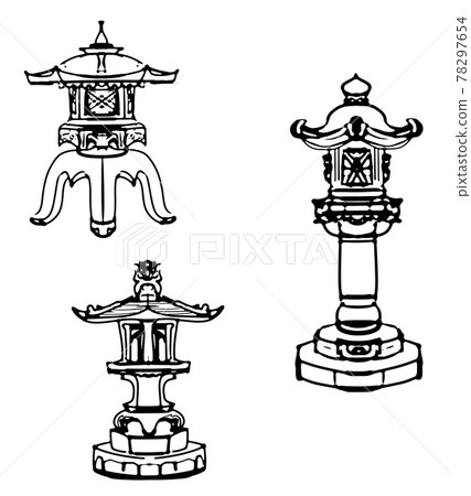 3種石燈籠-黑白二元 78297654
