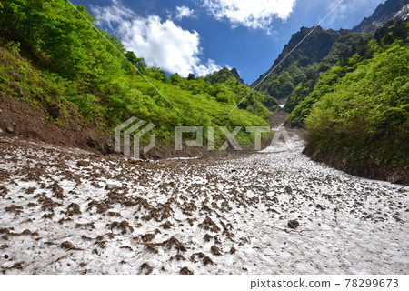 初夏的谷川岳一野倉澤一之澤雪谷和東嶺從一之澤仰望 78299673