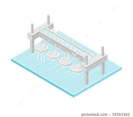 Hydropower or Water Power Station as Ecological Resource of Electric Power Isometric Vector Illustration 78301402