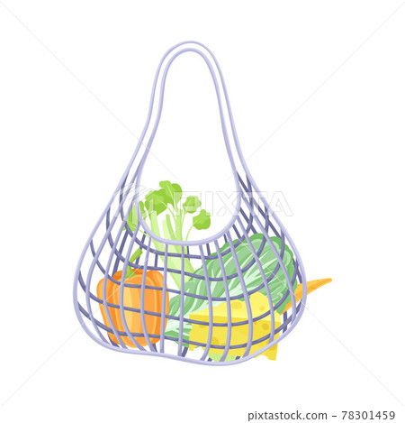 Reusable Shopping Bag Full of Grocery Products as Eco Purchase Vector Illustration 78301459