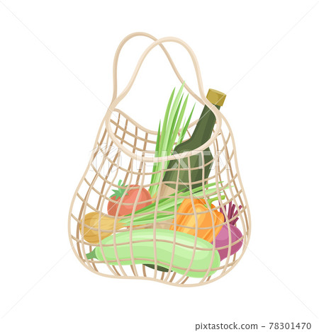 Reusable Shopping Bag Full of Grocery Products as Eco Purchase Vector Illustration Reusable Shopping Bag Full of Grocery Products as Eco Purchase Vector Illustration 78301470