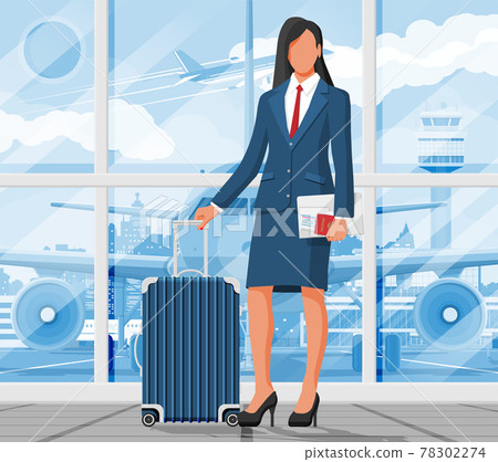 Woman with Travel Bag. Tourist with Suitcase 78302274