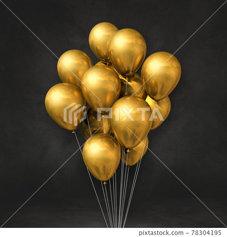 Gold balloons bunch on a black wall background Gold balloons bunch on a black wall background 78304195
