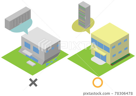 Image of a server taking BCP measures even if the building collapses due to an isometric earthquake 78306478