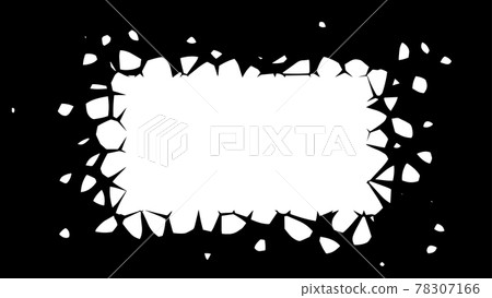 A white rectangle with flying fragments. Exploding design element with space for text, vector illustration. 78307166