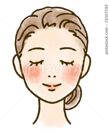 一個年輕女子麵向前方閉上眼睛的面部插圖 一個年輕女子麵向前方閉上眼睛的面部插圖 78307593