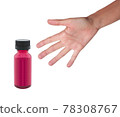hand and a medicine bottle on white 78308767