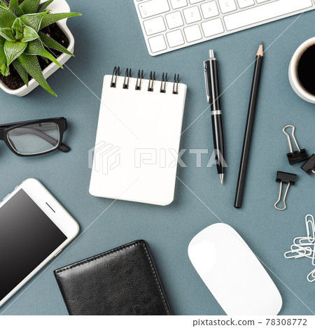 Office background with empty notebook. Top view 78308772