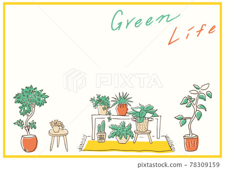 Illustration of hand-painted foliage plants Interior 78309159
