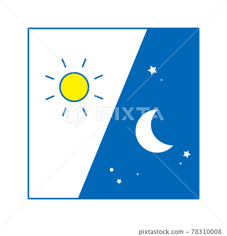Night and morning image Square icon. From left, day and night (line art, blue) 78310008