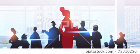 red businesswoman leader silhouette standing in front of businesspeople group leadership business competition 78310256