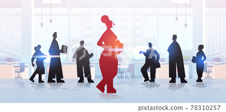 red businesswoman leader silhouette standing in front of businesspeople group leadership business competition 78310257