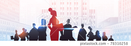 red businesswoman leader silhouette standing in front of businesspeople group leadership business competition 78310258