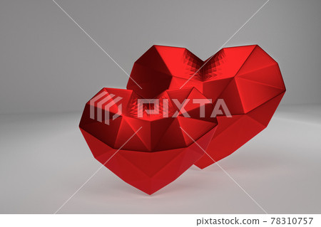 3D rendering. Red polygonal hearts valentines day - Stock Illustration ...