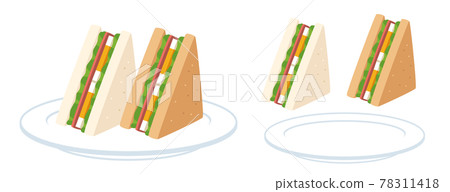 盤子裡的雞蛋火腿三明治插畫素材 78311418