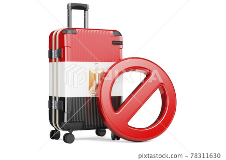 Egypt Entry Ban. Suitcase with Egyptian flag and prohibition sign. 3D rendering Egypt Entry Ban. Suitcase with Egyptian flag and prohibition sign. 3D rendering 78311630