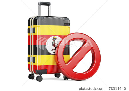 Uganda Entry Ban. Suitcase with Ugandan flag and prohibition sign. 3D rendering Uganda Entry Ban. Suitcase with Ugandan flag and prohibition sign. 3D rendering 78311640