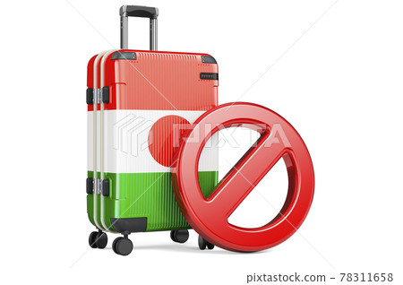 Niger Entry Ban. Suitcase with Niger flag and prohibition sign. 3D rendering 78311658