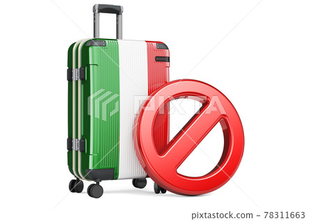 Italy Entry Ban. Suitcase with Italian flag and prohibition sign. 3D rendering 78311663