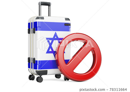 Israel Entry Ban. Suitcase with Israeli flag and prohibition sign. 3D rendering 78311664