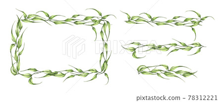 Watercolor hand painted banner with green leaves and branches. 78312221
