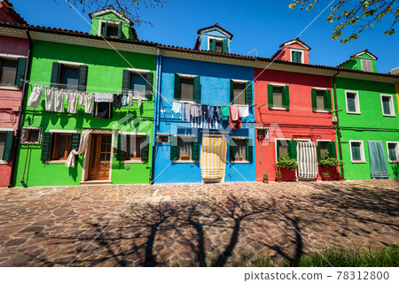 Beautiful Multi colored houses in Burano Island - Venice Lagoon Veneto Italy Beautiful Multi colored houses in Burano Island - Venice Lagoon Veneto Italy 78312800