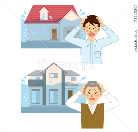一個人在他的房子被淹沒時哀悼 78315895