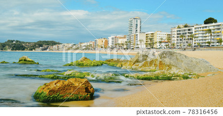 Lloret beach in Lloret de Mar, Spain, web banner 78316456