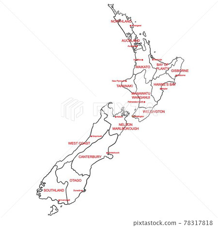 Doodle freehand drawing New Zealand political map with major cities. 78317818