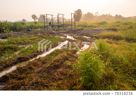 Golden light of morning at construction area in the countryside Golden light of morning at construction area in the countryside 78318216