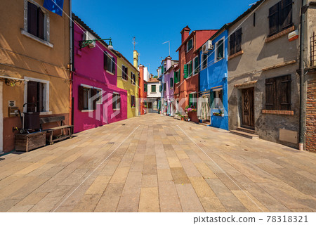Beautiful Multi colored houses in Burano Island - Venice Lagoon Veneto Italy 78318321