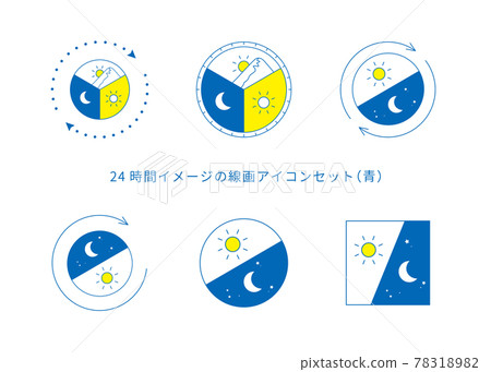 6種24小時圖像插圖集（線條藝術，藍色） 78318982
