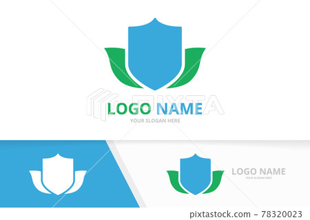 Vector shield and leaves logo combination. Eco security logotype design template. 78320023