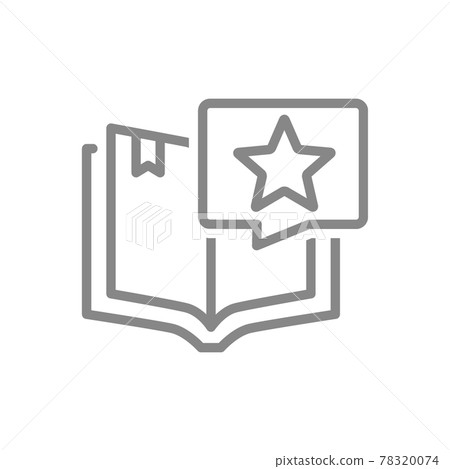 Open book with star in speech bubble line icon. Add to favorites, good literature symbol Open book with star in speech bubble line icon. Add to favorites, good literature symbol 78320074