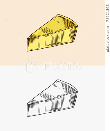 Cheese for market or grocery store. Fresh organic milk. Vector Engraved hand drawn sketch for label Cheese for market or grocery store. Fresh organic milk. Vector Engraved hand drawn sketch for label 78321368