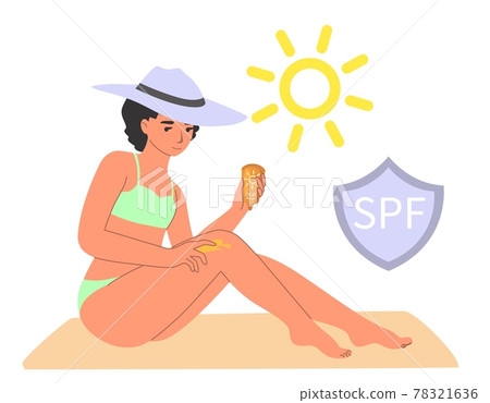 Woman Applying Sunscreen Flat Vector Stock Illustration