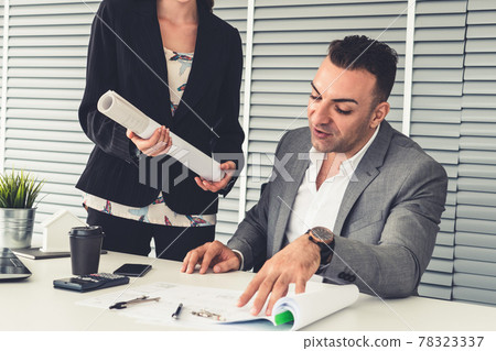 Businessman boss and businesswoman in office. Businessman boss and businesswoman in office. 78323337