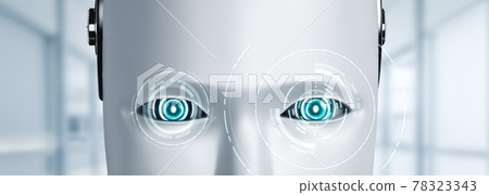 Robot humanoid face and eyes close up view 3D rendering Robot humanoid face and eyes close up view 3D rendering 78323343