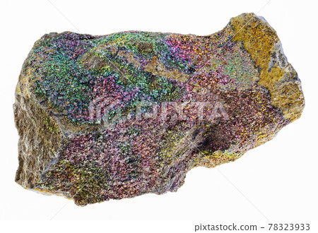 raw rainbow pyrite stone on white 78323933