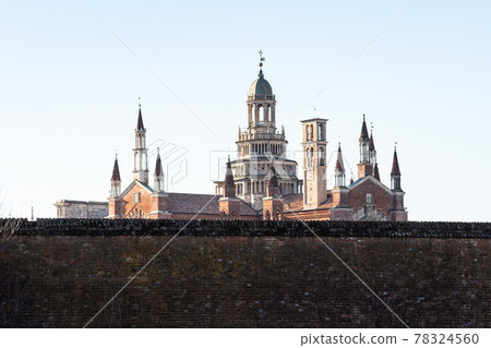 view of Certosa di Pavia with outer walls 78324560
